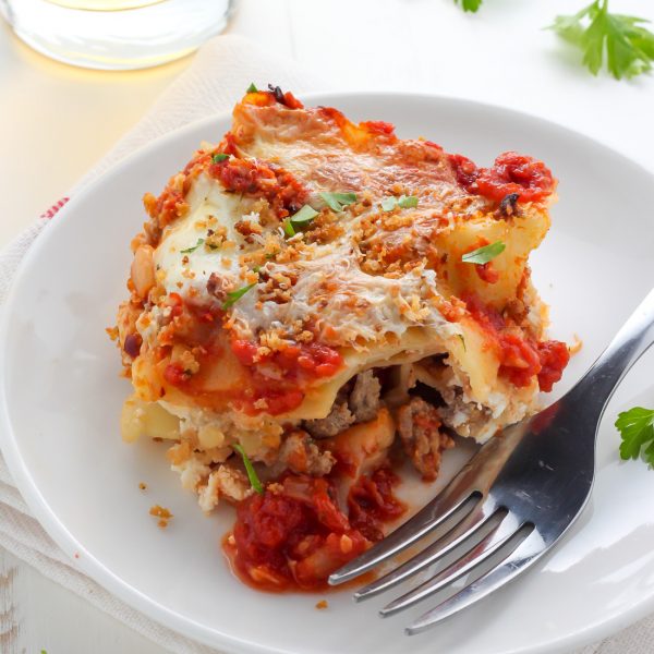 Lightened Up Chicken Parmesan Lasagna - Baker by Nature