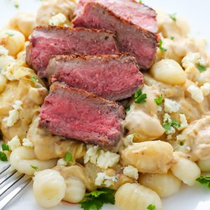 Steak and Blue Cheese Alfredo Gnocchi - ULTIMATE comfort food right here!