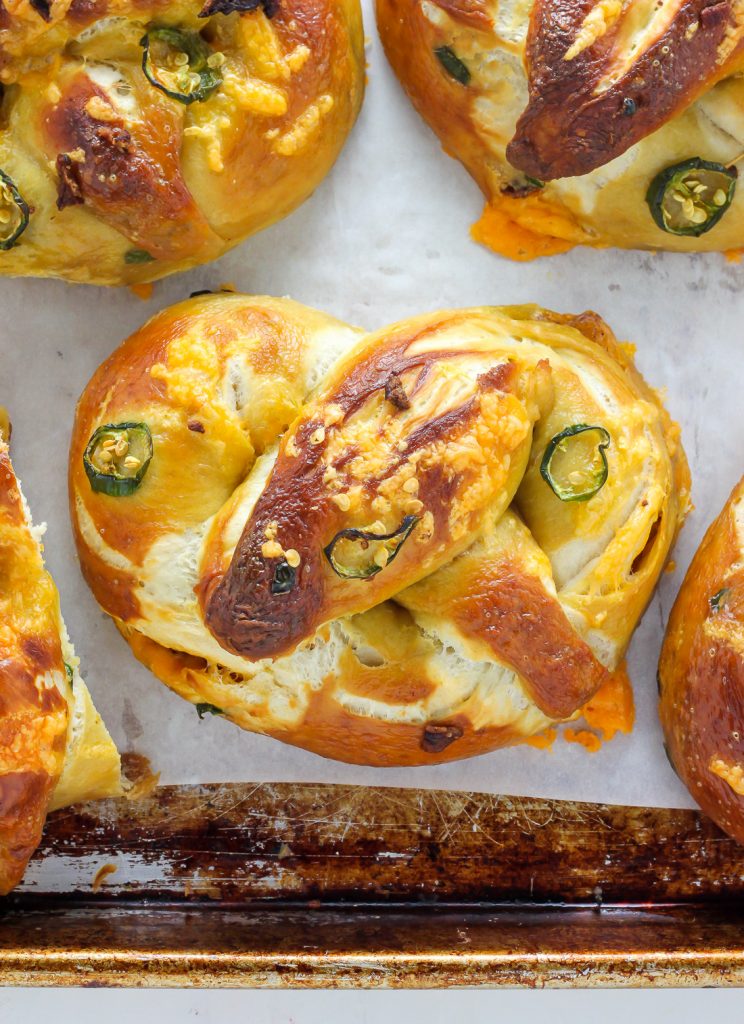 Bacon and Cheddar Stuffed Jalapeno Soft Pretzels