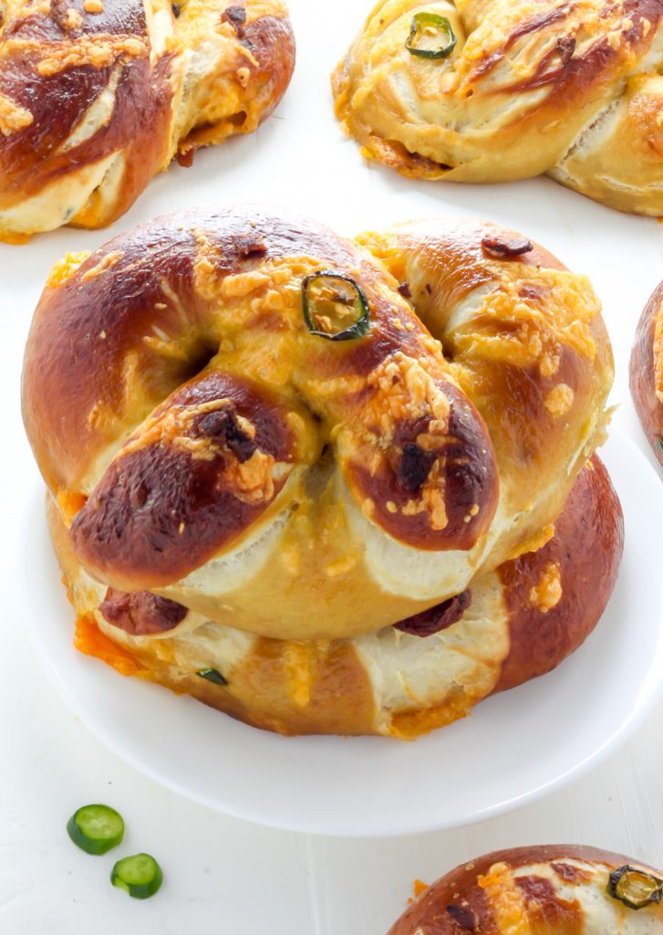 Bacon and Cheddar Stuffed Jalapeno Soft Pretzels