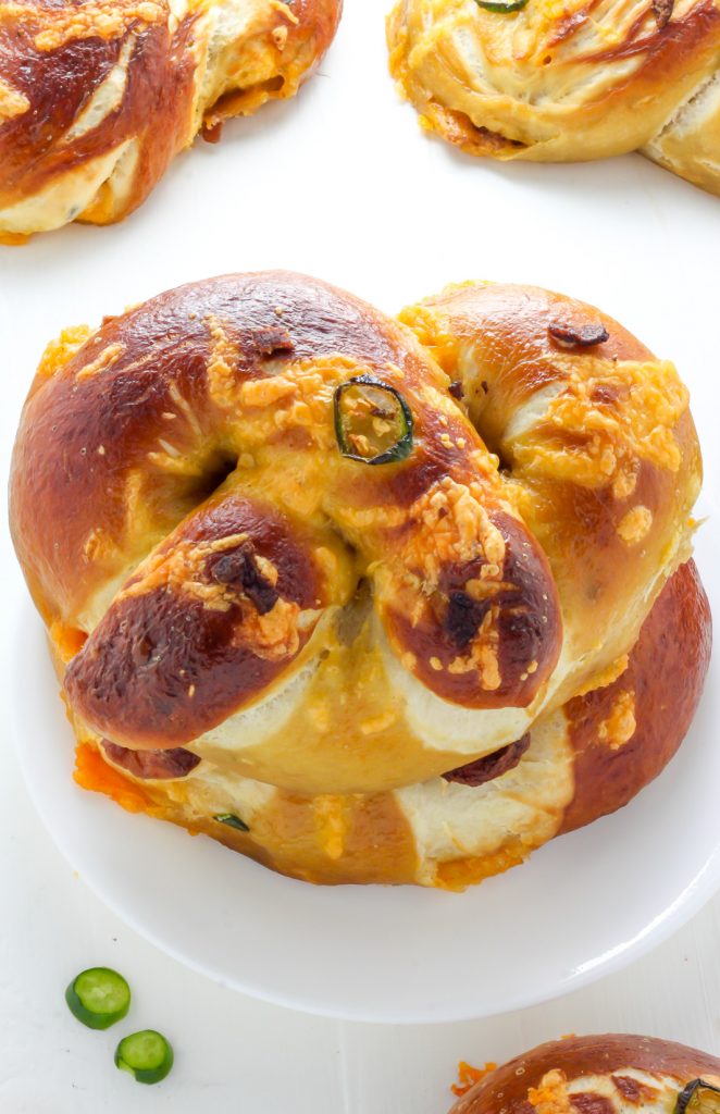 Bacon and Cheddar Stuffed Jalapeno Soft Pretzels