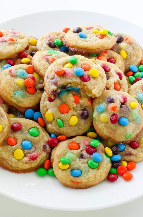 Rainbow M&M Peanut Butter Cookies • baste cut fold