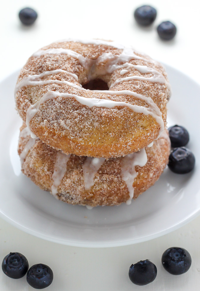Blueberry Cinnamon Sugar Donuts with Vanilla Glaze - Oh man these are amazing!