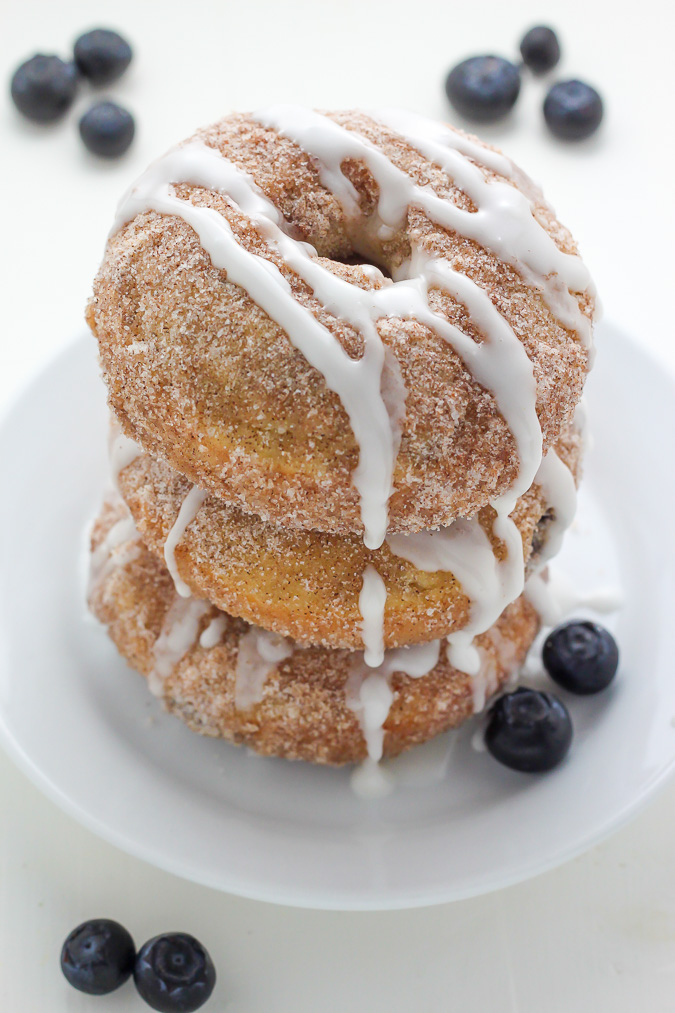 Blueberry Cinnamon Sugar Donuts with Vanilla Glaze - Oh man these are amazing!