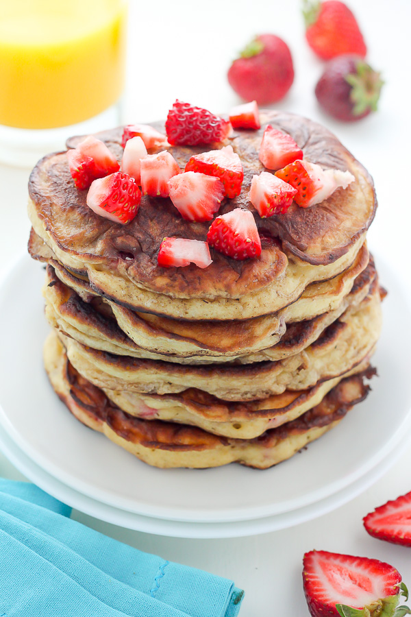 Healthy Greek Yogurt Strawberry Pancakes - Baker by Nature