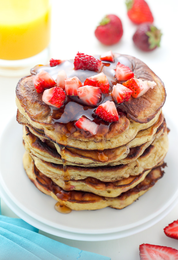 Healthy Greek Yogurt Strawberry Pancakes - Baker by Nature