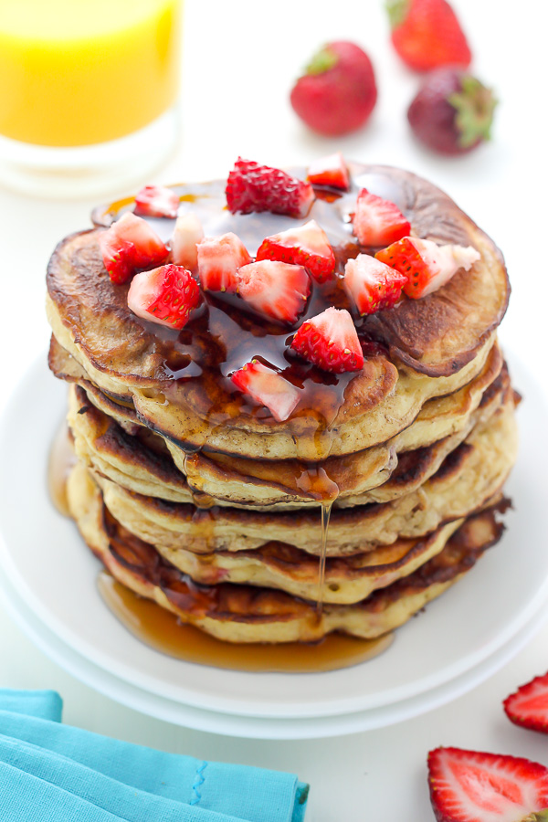 Healthy Greek Yogurt Strawberry Pancakes - Baker by Nature