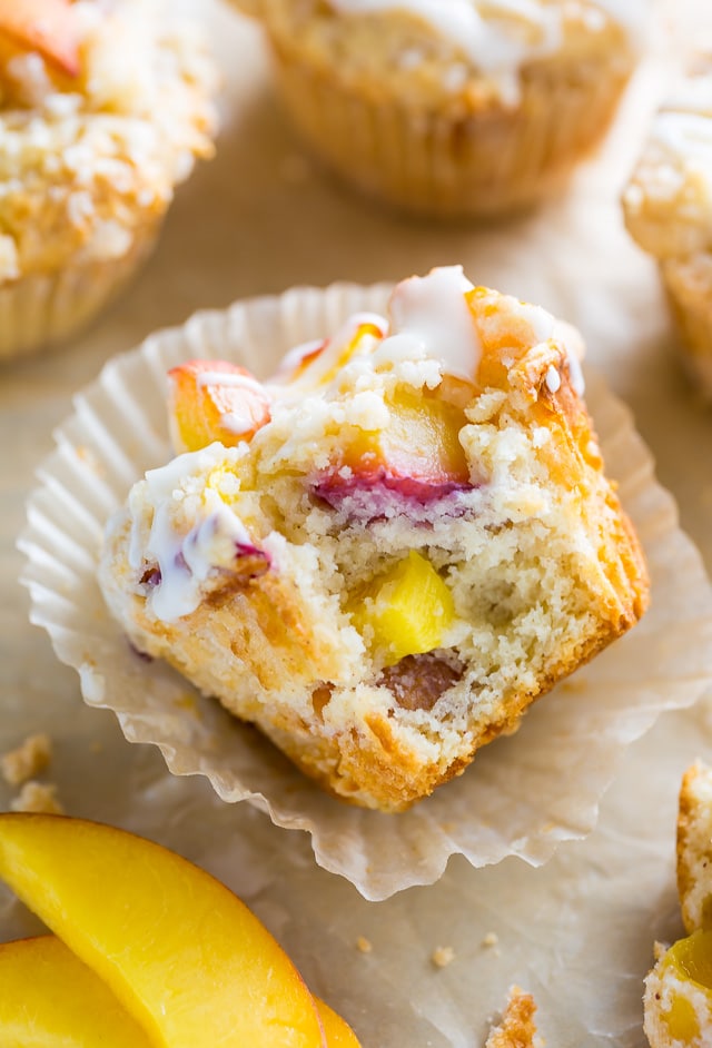 These moist and fluffy Peaches and Cream Muffins are sure to make you weak at the knees!