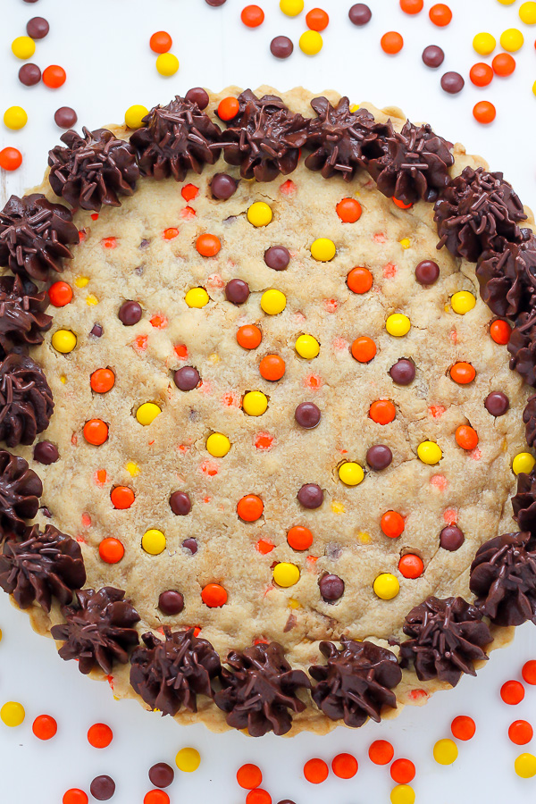 Reese's Pieces Peanut Butter Cookie Cake - Baker by Nature