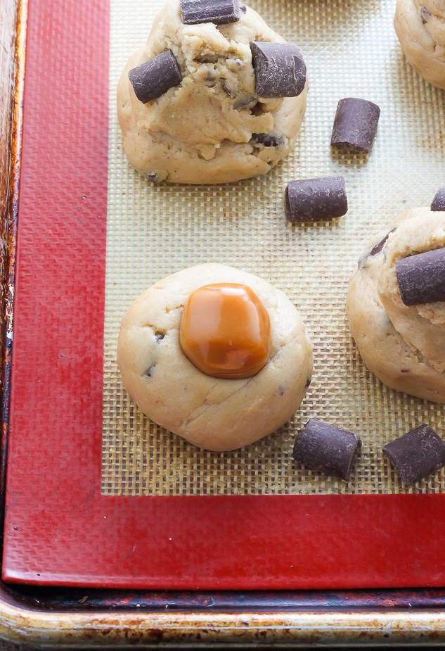 Salted Caramel Stuffed Chocolate Chunk Cookies