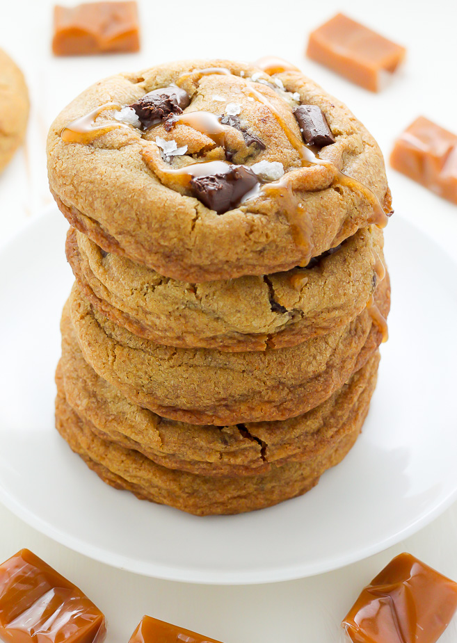 Soft Batch Salted Caramel Chocolate Fudge Cookies - Baker by Nature