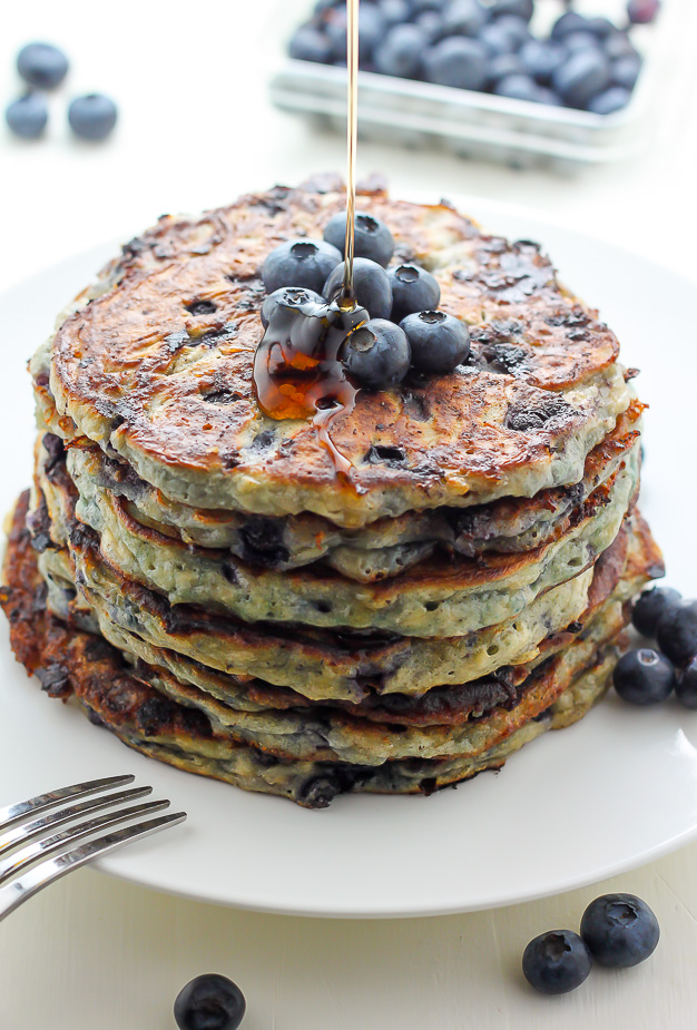 Blueberry Cottage Cheese Pancakes - Baker by Nature