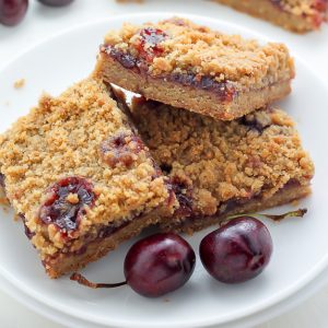 Sweet and fruity Brown Butter Cherry Crumb Bars made with just 7 simple ingredients!