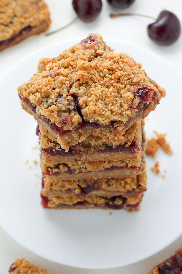Sweet and fruity Brown Butter Cherry Crumb Bars made with just 7 simple ingredients!