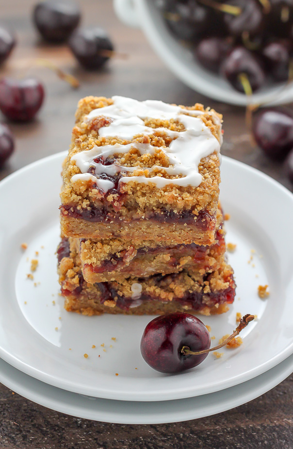 Sweet and fruity Brown Butter Cherry Crumb Bars made with just 7 simple ingredients!