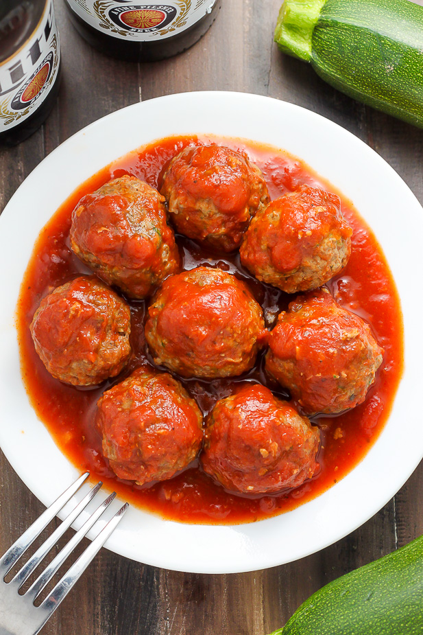 Juicy and flavorful turkey meatballs swimming in a sea of homemade marinara sauce. Baked and ready in about 30 minutes. YES.