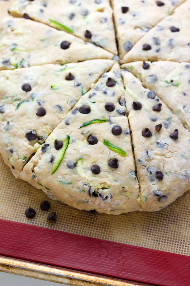Chocolate Chip Zucchini Scones - Buttery Scones loaded with Mini Chocolate Chips and shredded Zucchini!