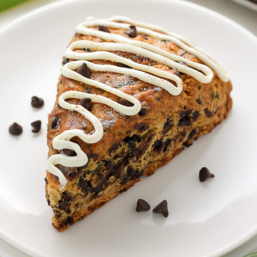 Chocolate Chip Zucchini Scones - Buttery Scones loaded with Mini Chocolate Chips and shredded Zucchini!