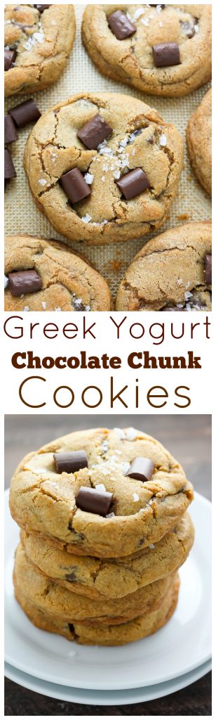 Greek Yogurt Chocolate Chunk Cookies - Unbelievably thick, chewy, and flavorful! Our new favorite. 