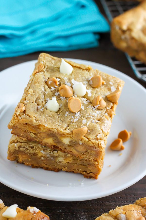 Thick and Chewy White Chocolate Peanut Butter Blondies Baker by Nature