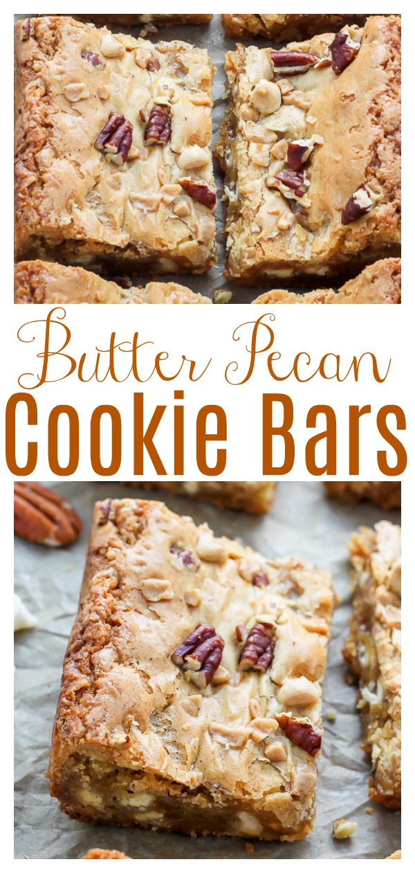 White Chocolate Butter Pecan Blondies are a quick, easy, and impressive holiday bake! Loaded with gooey white chocolate chips, crunchy buttered pecans, and sweet toffee! These chewy brown sugar blondies are irresistible!