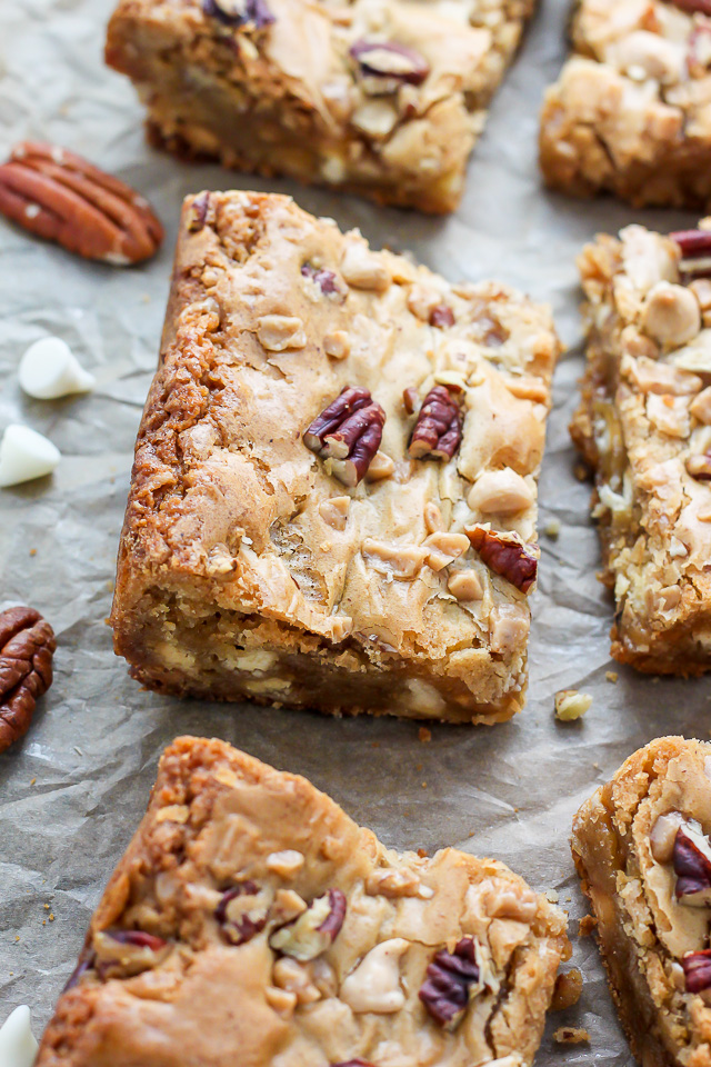 White Chocolate Butter Pecan Blondies - Baker by Nature