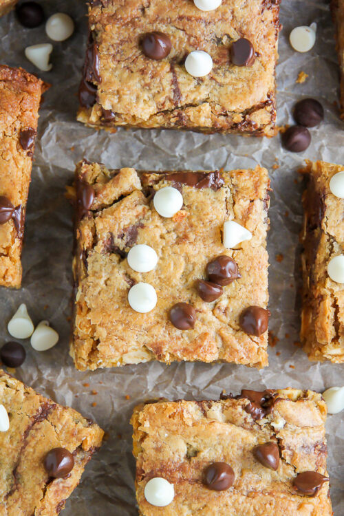 Thick and Chewy Triple Chocolate Peanut Butter Blondies Baker by Nature