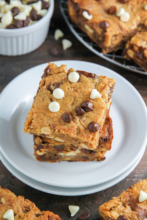 Thick and Chewy Triple Chocolate Peanut Butter Blondies Baker by Nature