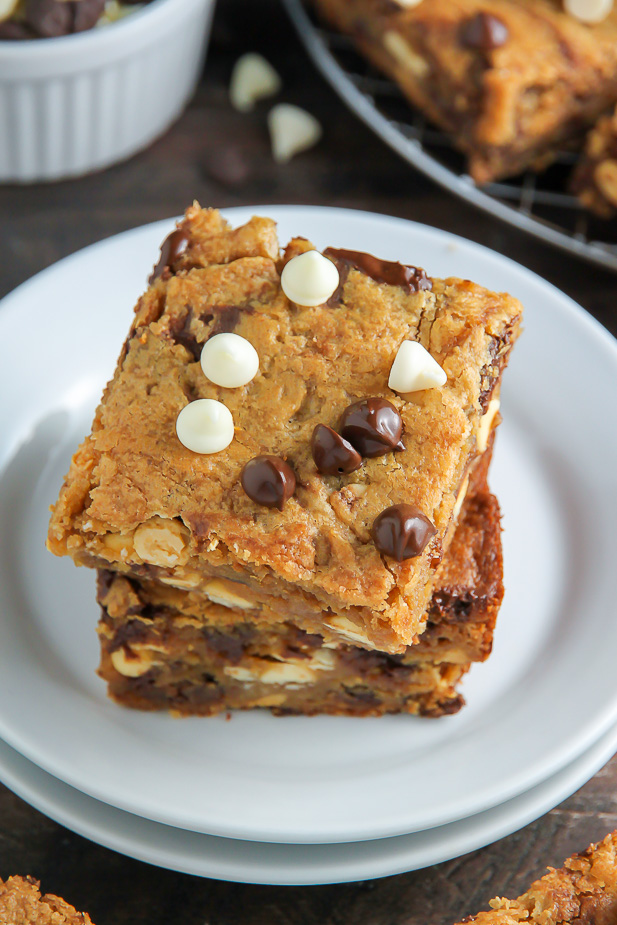 Thick and Chewy Triple Chocolate Peanut Butter Blondies
