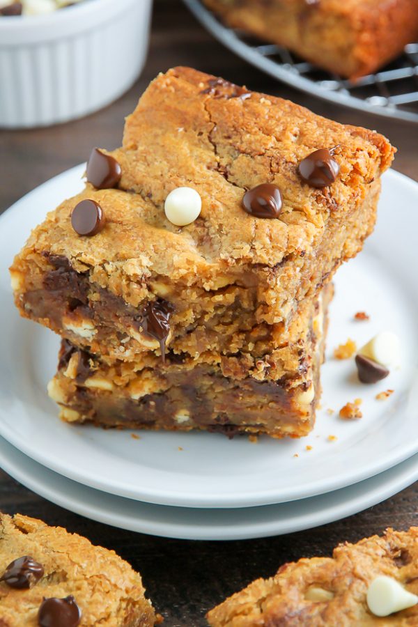 Thick and Chewy Triple Chocolate Peanut Butter Blondies Baker by Nature