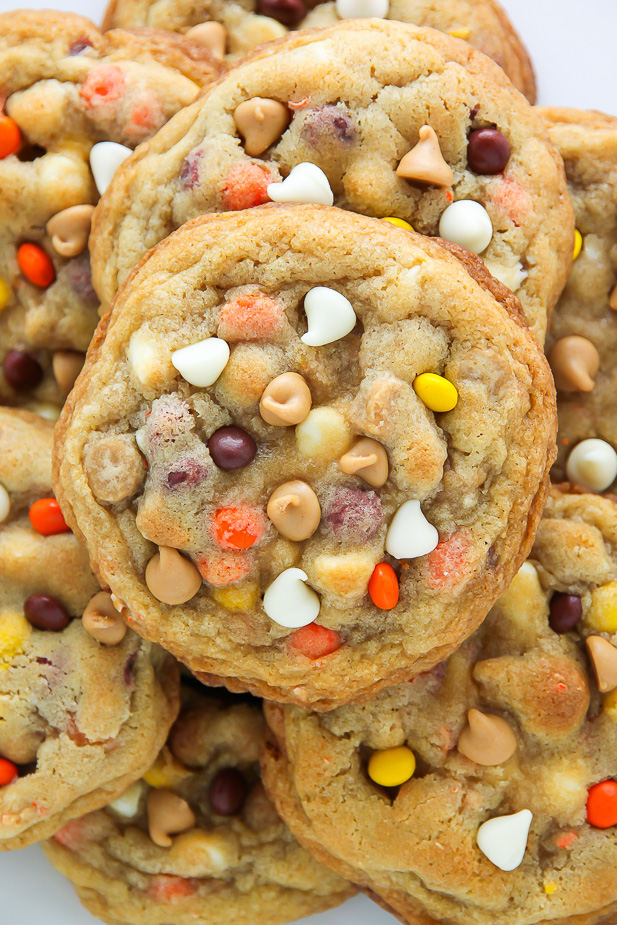 White Chocolate Reese's Pieces Peanut Butter Chip Cookies