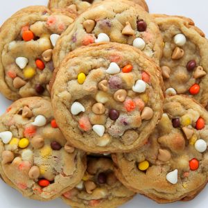 White Chocolate Reese's Pieces Peanut Butter Chip Cookies