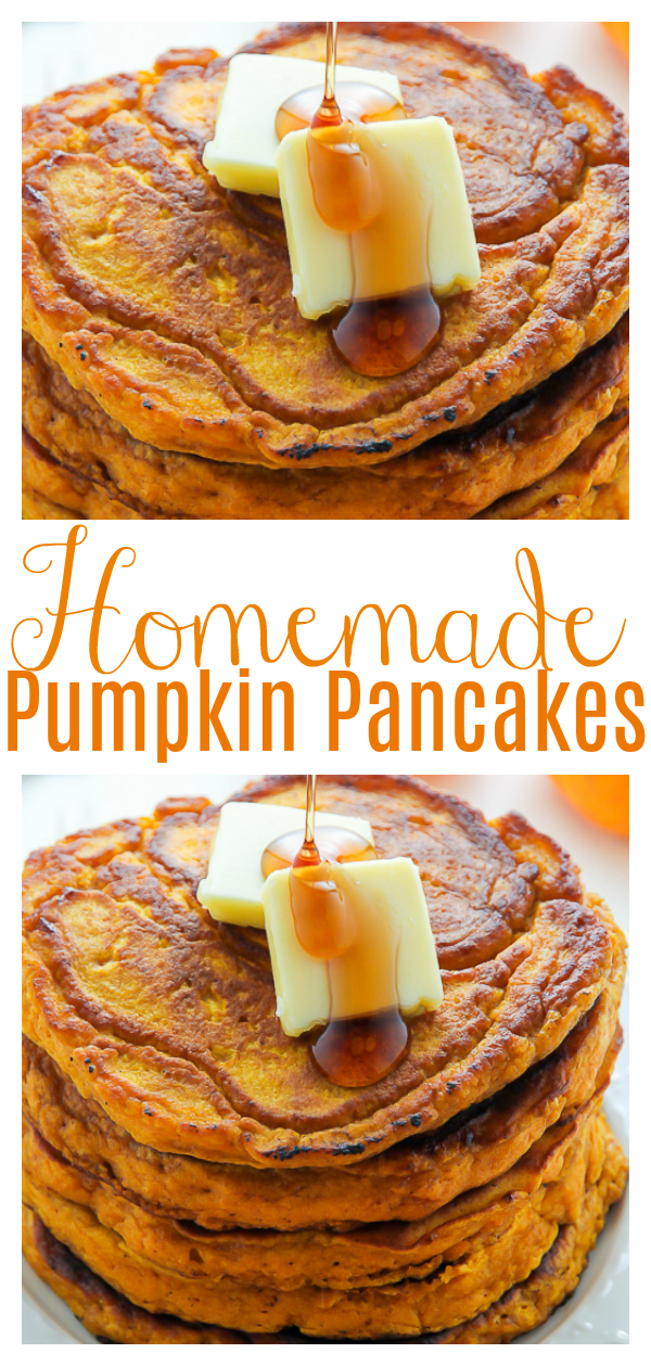 These Fluffy Pumpkin Pancakes are moist, tender, and FULL of real pumpkin flavor! Made with pumpkin puree and warming Fall spices, these are the perfect breakfast to welcome to the new season! Bonus: you can freeze any leftovers for up to 2 months! 