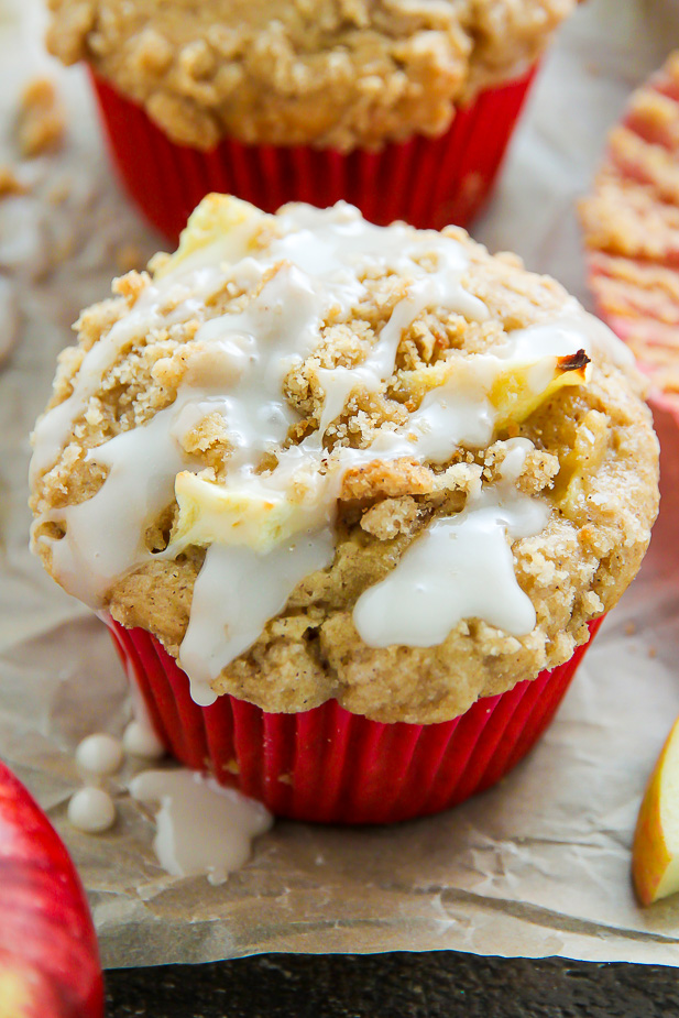 Simple and supremely moist apple muffins topped with melt-in-your-mouth buttery crumbs.