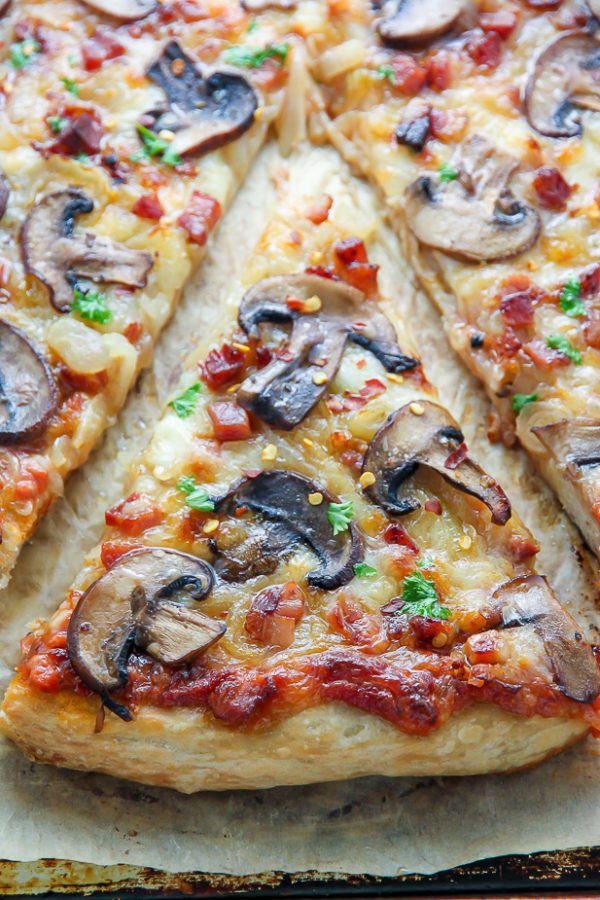 Mushroom Pizza with Pancetta and Caramelized Onions Baker by Nature