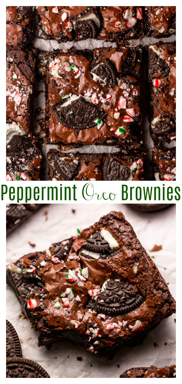 Oreo Peppermint Mocha Brownies are thick, fudgy, and a must bake this holiday season! Loaded with chocolate and peppermint flavor, these Oreo Brownies are sure to elevate any cookie platter or dessert tray! Top with chopped candy canes and Oreo pieces for any extra pretty presentation!