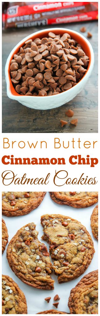 Brown Butter Cinnamon Chip Oatmeal Cookies are rich, sweet, and subtly spiced. Perfect with your morning coffee.
