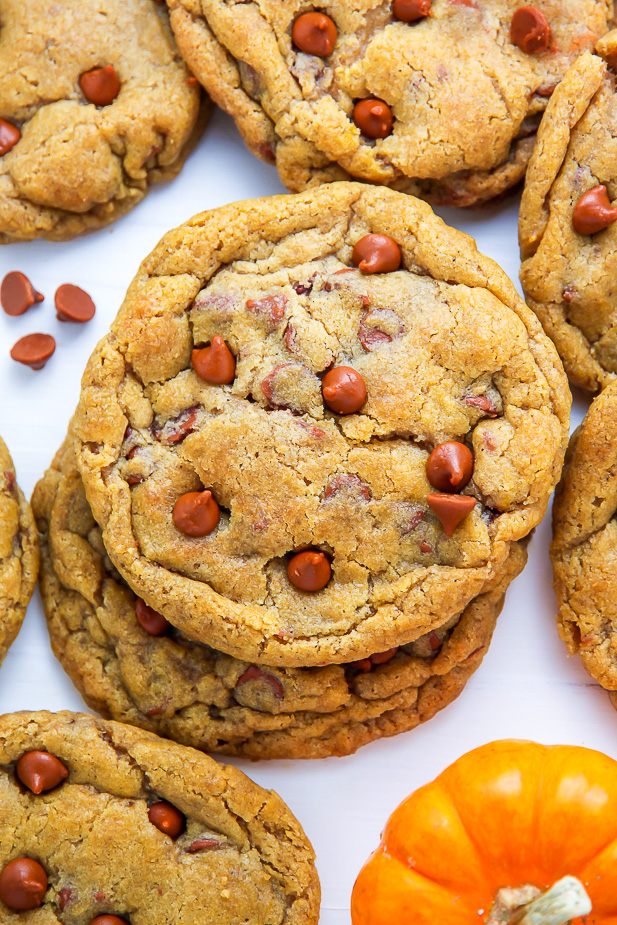 Finally! A pumpkin cookie with the perfect texture. Crispy edges, soft and chewy centers, and plenty of gooey cinnamon chips. Bake these today!!!