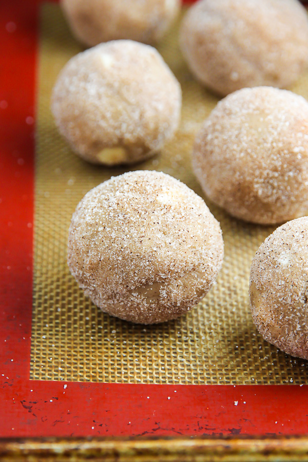 Soft and chewy cinnamon sugar snickerdoodles loaded with creamy white chocolate chips.