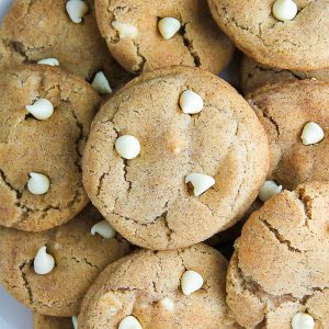 Soft and chewy cinnamon sugar snickerdoodles loaded with creamy white chocolate chips.