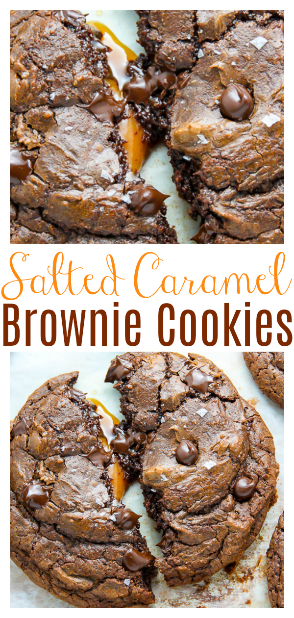 Soft Batch Chocolate Fudge Cookies with a gooey pocket of salted caramel inside! Pure decadence.