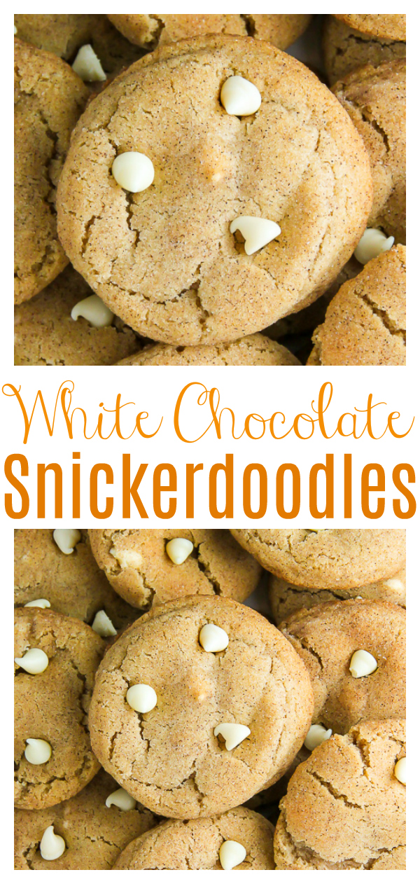 If you love white chocolate chips and snickerdoodles, these cookies are for you!!! So soft, chewy, and loaded with holiday flavor! The perfect snickerdoodle cookie for your holiday cookie platters!