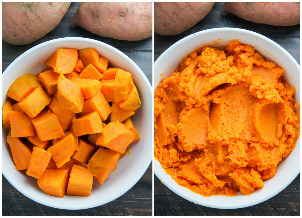 Creamy sweet potato casserole topped with crunchy brown sugar and almond streusel.