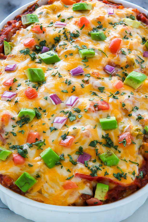 This easy, cheesy veggie fajita casserole is ready in just 45 minutes!