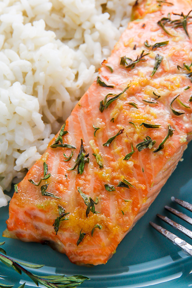 Flavorful lemon, garlic, and thyme baked salmon ready in just 20 minutes!