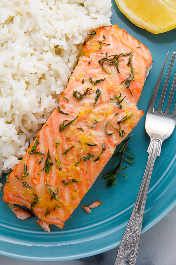 Flavorful lemon, garlic, and thyme baked salmon ready in just 20 minutes! 