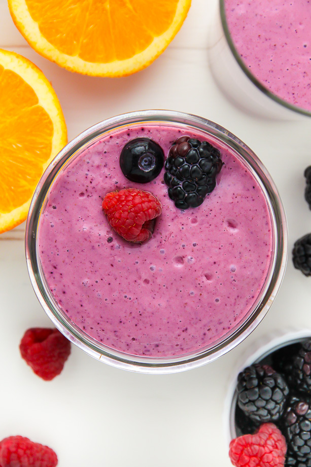 Sweet, fruity, and refreshing, this berry orange smoothie is packed with protein and flavor. Bonus: it takes just seconds to whip up!