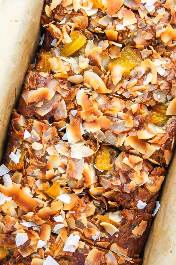 Sweet and fruity, this supremely moist banana bread is bursting with tropical flavors.