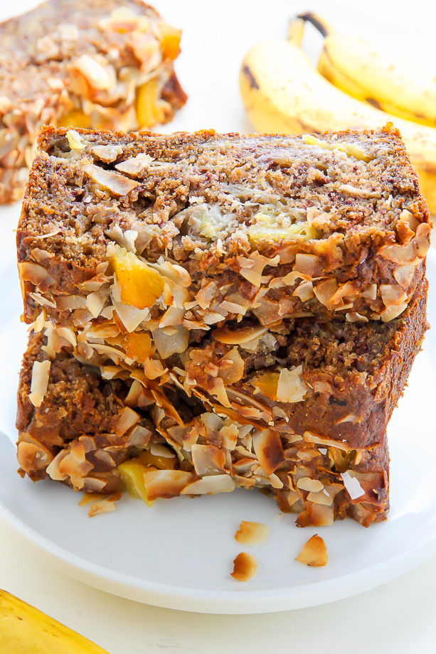 Sweet and fruity, this supremely moist banana bread is bursting with tropical flavors. 