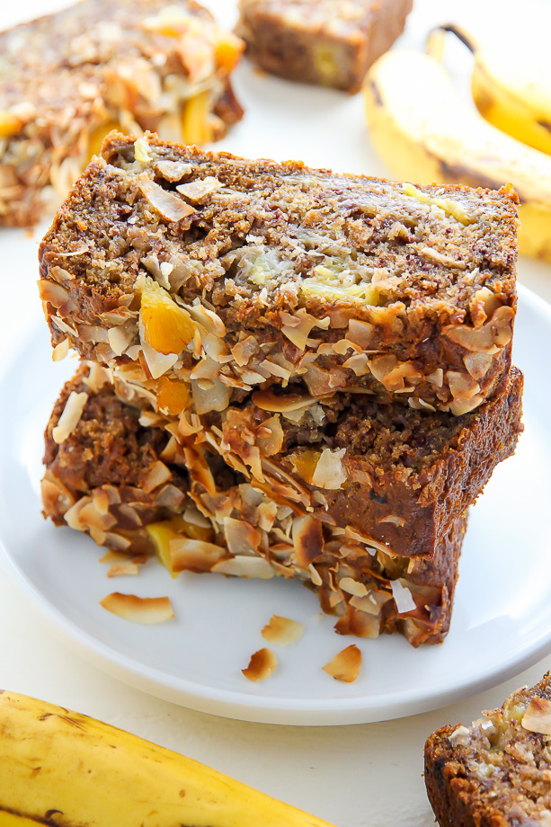 Sweet and fruity, this supremely moist banana bread is bursting with tropical flavors. 